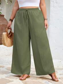 SHEIN CURVE+ Quần ống đứng cơ bản, chất liệu vải xếp ly, hơi xuyên thấu, size US22, thích hợp cho các lễ hội âm nhạc, kỳ nghỉ bên bờ biển, phong cách bohemian. - Nhiều màu - Xem 6