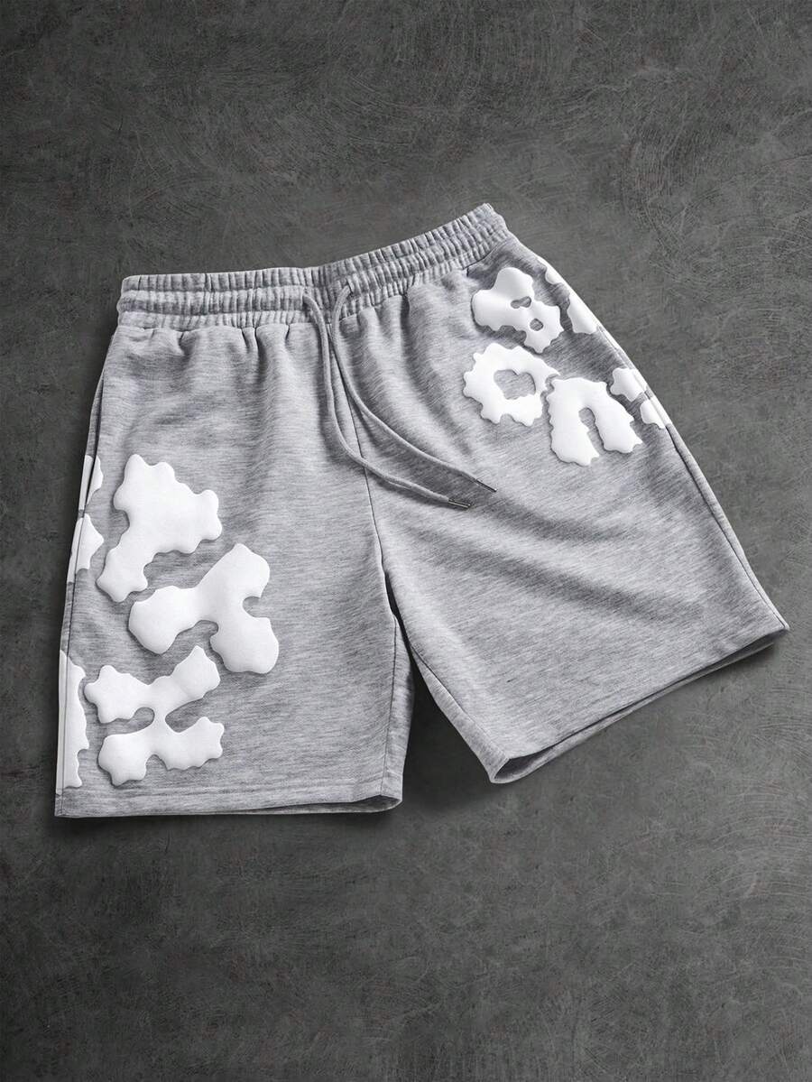 STYNVO Men's Letter Print Drawstring Waist Casual Versatile Daily Wear Shorts - Grey - View 1