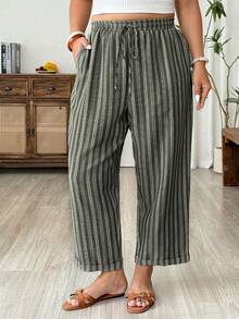 Weeklong Women's Striped Casual Minimalist Versatile Plus Size Pants - Multicolor - View 3