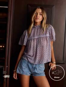 Aralina HIGH NECK BABYDOLL SHEER SPOT BLOUSE - Purple - View 1
