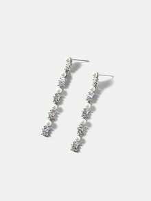 MOTF SILVER GEOMETRIC GEMSTONE WITH ZIRCONIUM PEARL PREMIUM SIMPLE EARRINGS - Yellow Gold - View 4