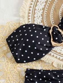 Swim Chiccia Bộ bikini nữ kiểu dáng dễ thương, họa tiết chấm bi, in hình trang sức kim loại, thích hợp cho lễ hội âm nhạc bãi biển mùa xuân/hè, kiểu dáng thời trang với phần lưng nhăn và cạp cao. - Nhiều màu - Xem 3