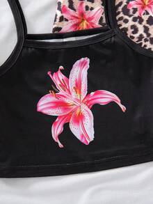 SHEIN Genkimix Kids 3件套少女碎花印花纯色吊带背心，简约时尚度假风背心 - 彩色 - 查看 6