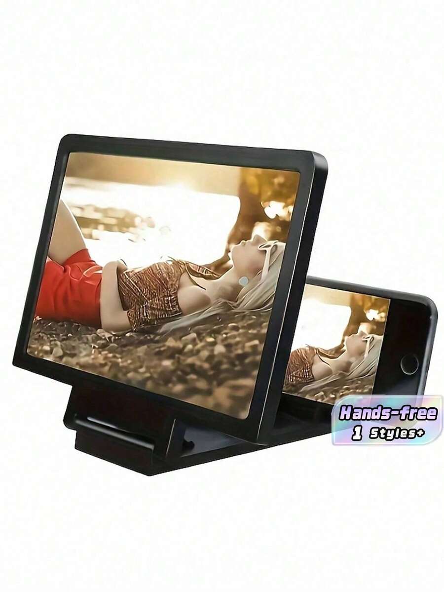 3D Phone Screen Magnifier, Dual Screen HD Magnifier With Portable Hands-Free Stand, For Smartphones/Tablets, Amplify Video Watching, Gaming, Working, Compatible With All Devices - Black - View 1