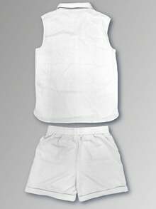 Manfinity Dauomo 2pcs Men Linen Outfit Set, Drawstring Backless Vest Top And Shorts, Hippie Beach Style - White - View 2