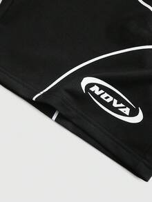 ROMWE MEN Street Life World Cup Men's Contrast Color Print Round Neck Short Sleeve T-Shirt And Shorts Set - Black - View 4
