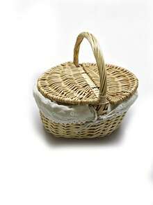 Multicolor Handwoven Storage Basket - Natural Wicker Fruit & Vegetable Bin - Rustic-Style Wicker Picnic Basket (With Lid, Handle, And Liner) - Ideal For Picnics, Parties, And BBQ Gatherings - Multicolor - View 12