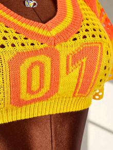 Amplova Women's Fashion Sexy Cropped Sweater Top & Mini Skirt 2 Pieces Set - Orange - View 8