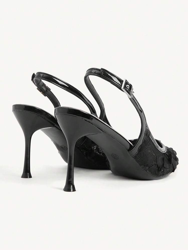 CUCCOO CHICEST Women Shoes Pointed Thin High Heel Black Lace Back Strap Stylish Elegant Versatile Commuter Women's High Heel Shoes Slingback Shoes Women's Shoes
