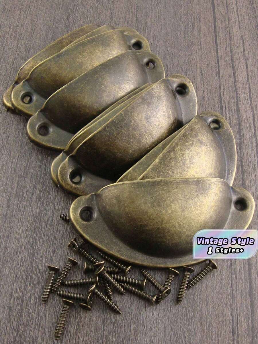 10pcs Vintage Shell Drawer Pulls, Antique Bronze Semi-Circle Cabinet Handles For Furniture - Bronze - View 1