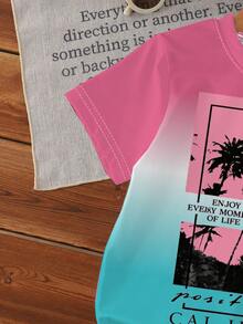 RANDOM 3PCS ENVIAR 1 pieza Conjunto estilo California para niños en degradado rosa & azul, camiseta de manga corta con estampado de palmera de coco + pantalones cortos, adecuado para salidas a la playa y uso diario, conjunto de 2 piezas de camiseta de manga corta con estampado de palmera de coco en degradado & pantalones cortos, atuendo casual y cómodo para vacaciones en la playa para niños - Multicolor - Ver 6