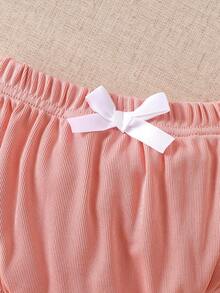 SHEIN 新生兒夏季女嬰白色粉色紋理吊帶套裝可愛家庭配色嬰兒服裝柔軟舒適高彈性夏季套裝 2026 - 粉色 - 查看 5