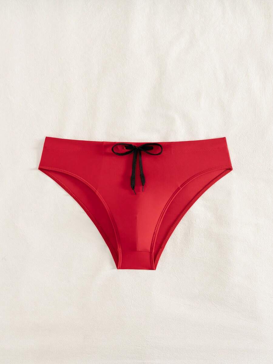 Manfinity KASUA 男士抽绳腰三角泳裤 - 紅色 - 查看 1