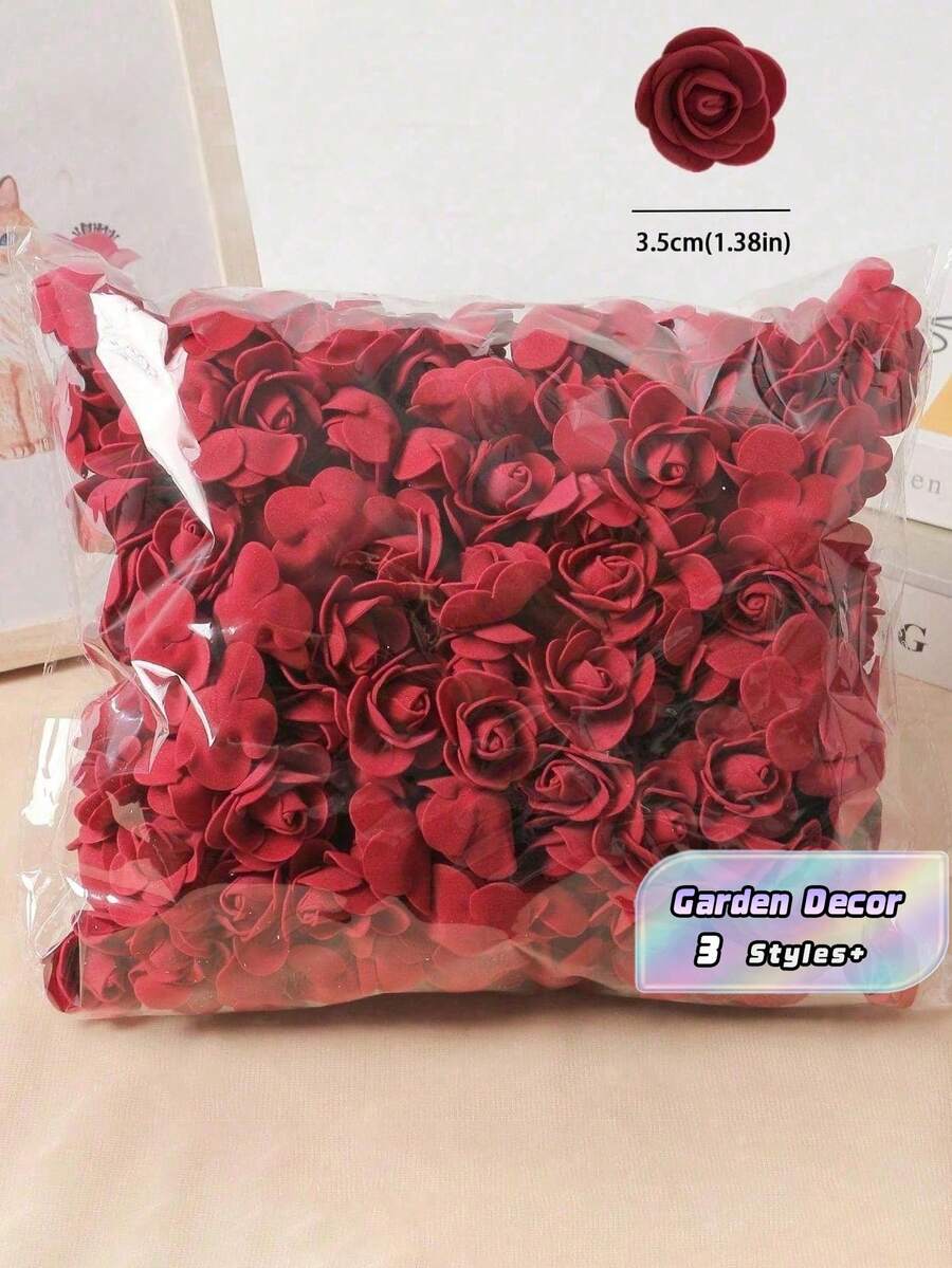 迷你泡沫玫瑰花头,人造泡沫假花散装,适用于DIY工艺品、婚礼花束、婴儿派对、派对装饰、花园装饰 - 酒紅色 - 查看 1