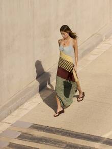 Nöista Vestido maxi con bloques de color y patchwork con tirantes delgados. Verano, otoño, resort, vacaciones, fiesta. - Multicolor - View 5
