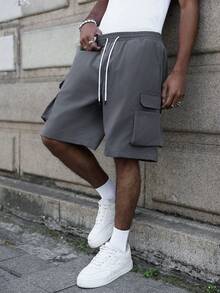 Manfinity EMRG Bermudas casuales de verano para hombres, de unicolor y con cordón - Gris - Ver 3