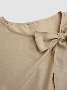 EMERY ROSE Ensemble 2 pièces en lin grande taille, coupe ample avec liens aux épaules - Kaki - Voir 5