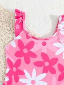 Traje de baño de una pieza con estampado floral para niñas, para vacaciones de primavera/verano - Multicolor - Ver 5