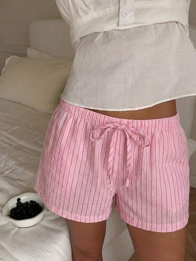 CovetEZ Women's Casual Summer Dopamine Pink Striped Shorts, Suitable For Daily Commute, Dating, Gathering, Summer, Christmas, New Year, Thanksgiving, Party, Wedding, Beach, Graduation Ceremony, Fashion, Elegant, Casual, Outing, Dating, Reservation, Commuting, Shiny, Valentine's Day, Elegant, Vacation, Casual, Y2K, Outing, Graduation Ceremony And Other Occasions.