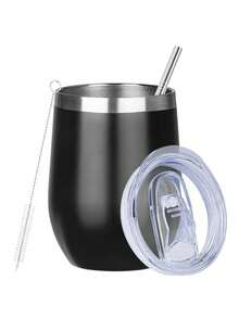 1 pieza Mate de acero inoxidable - Taza aislada de doble pared de 350ml con tapa y pajita - Negro - Ver 10