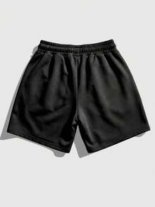 ROMWE MEN Men's Elastic Waist Drawstring Color Block Fashion Print Summer Shorts - Black - View 3