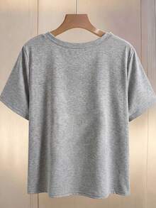 GlowEve CURVE Plus Size Women Pearl Decor Round Neck Short Sleeve T-Shirt - Grey - View 2