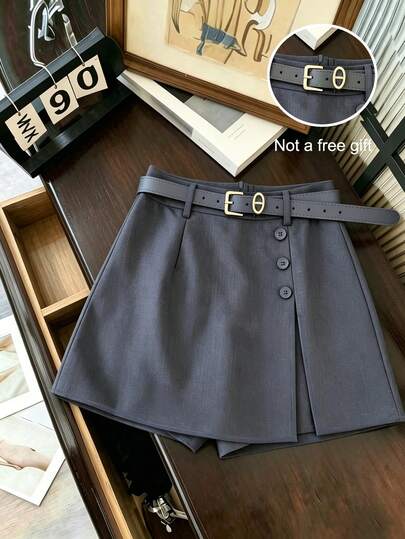 GlowEve Culotte casual con abertura de un solo abotonado gris para mujer