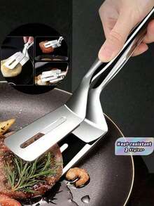 1 pieza Pinzas de acero inoxidable para BBQ - Utensilio de cocina multifuncional para la cocina y el camping - Plateado - Ver 2