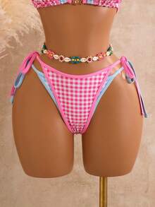 Swim Mod Bộ bikini kẻ caro gợi cảm dành cho nữ, có dây đeo điều chỉnh được, thích hợp cho kỳ nghỉ biển mùa xuân/hè. - Nhiều màu - Xem 5