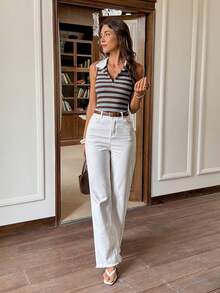SHEIN PETITE CURVE Áo tank top cổ cao không tay kẻ sọc cỡ lớn dành cho nữ, áo vest gân retro thường ngày, áo tank top cổ sọc đa năng dành cho nữ, thích hợp cho mùa hè, mùa xuân, ngày lễ tình nhân, lễ hội, bãi biển, kỳ nghỉ, thường ngày, tiệc tùng, đám cưới và các dịp khác, thanh lịch và thời trang. - Nhiều màu - Xem 5