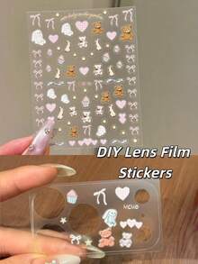 Cute Bear Sticker DIY Lens Film Sticker For 11-17 Pro Max, Nail Art Sticker, Camera Cover Shockproof Scratch Resistant - Baby Pink - View 7