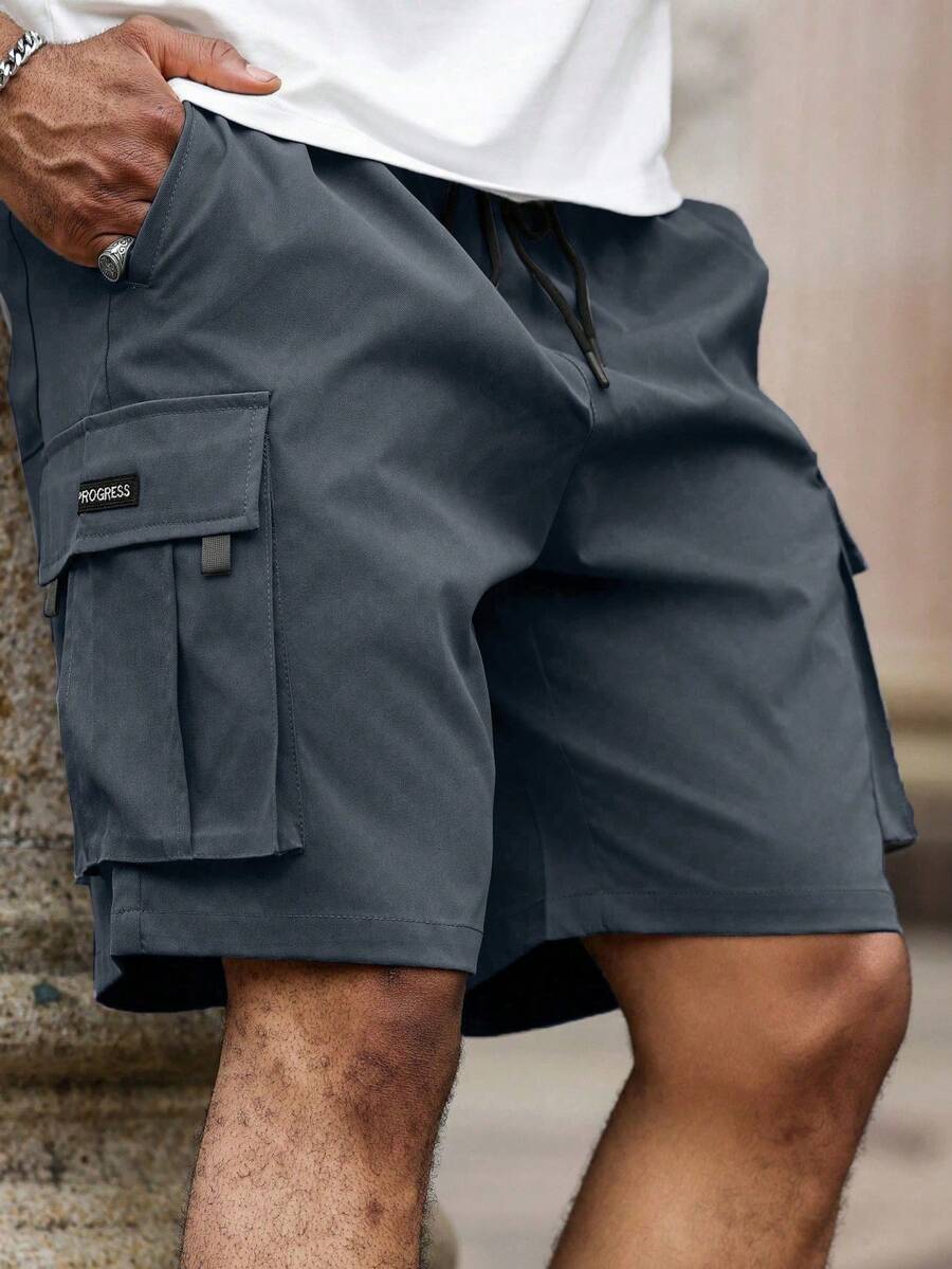 Manfinity Homme Celana Pendek Kargo Pria Ukuran Besar untuk Musim Panas, Kasual, Modis, Gaya Jalanan, dengan Kancing Jepit di Pinggang dan Kantong Lipat. - Biru - View 1