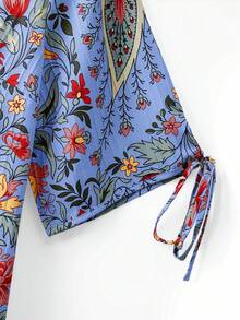 Linhara Ditsy Floral Loose Short Sleeve Shirt, Retro Soft Style - Blue - View 5