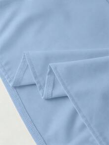 SHEIN LUNE CURVE 大码女式圆领纽扣衬衫，春夏款 - 藍色 - 查看 6