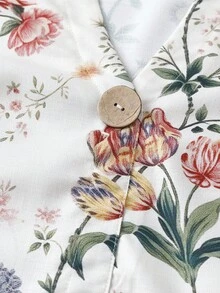 Linhara Plus Size Summer Elegant Floral Print Notch Neck Short Sleeve Blouse - Apricot - View 5