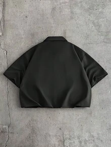 AXEPEAK 男士纯色简约休闲短袖衬衫 - 黑色 - 查看 2