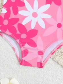 Traje de baño de una pieza con estampado floral para niñas, para vacaciones de primavera/verano - Multicolor - Ver 3