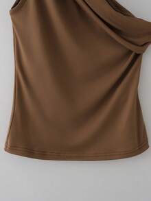 Franclia Elegant White And Brown Summer 2 Pieces Set For Women,Casual Brunch Pleated Shoulder Top And High Elasticity Waist Straight Leg Pants,Commuter Wear - Multicolor - View 4