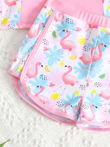 Bộ đồ bơi tankini dài tay in hình chim hồng hạc hoạt hình cho bé gái, đồ trẻ em - Nhiều màu - Xem 3