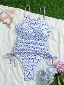 Swim Mod Traje de baño de una pieza para mujer para verano, playa y vacaciones casuales - Suave, retro, dulce y romántico.Presenta doble estampado: pequeño patrón floral con patrón de cuadros.Diseño con cordón lateral, espalda abierta, ajuste ceñido y que favorece la figura.Perfecto para la playa, salidas a la orilla del mar; ideal para el traje de baño de primavera y otoño de las mujeres. - Multicolor 5 - Ver 6