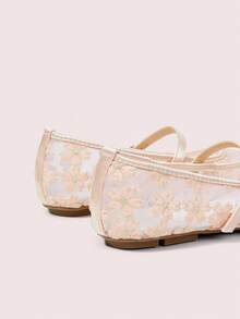 CUCCOO DOLLMOD Women's Shoes, Pink, Fashion Round Toe Flower Embroidery Word With Mary Jane Flats Cute And Sweet - Pear pollen - View 4