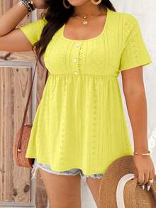 EMERY ROSE Camiseta de manga corta de unicolor informal de talla grande - Amarillo - Ver 5