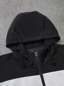 Manfinity Hypemode Men's Casual Sporty Color Block Zip-Up Hooded Jacket - Black - View 4
