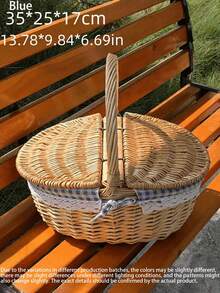 Multicolor Handwoven Storage Basket - Natural Wicker Fruit & Vegetable Bin - Rustic-Style Wicker Picnic Basket (With Lid, Handle, And Liner) - Ideal For Picnics, Parties, And BBQ Gatherings - Multicolor - View 18