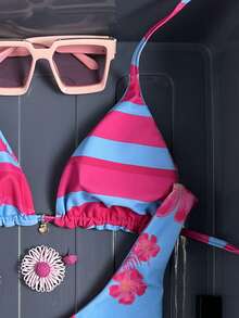 Swim Vcay Bộ bikini in họa tiết mới dành cho nữ, thiết kế buộc dây, thích hợp cho kỳ nghỉ xuân/hè và đi biển. - Màu xanh lam - Xem 3