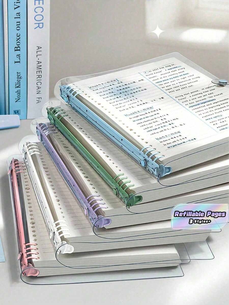 SHEIN Cuaderno espiral A5 de 120 páginas, con cubierta transparente suave y hojas desprendibles perforadas, diseño resistente al agua, regalo con temática musical para útiles de oficina, escuela y universidad - Multicolor - Ver 1
