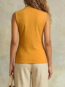 EMERY ROSE Camiseta de tirantes de unicolor con cuello en V para uso diario - Amarillo - Ver 2