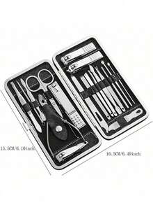 19 Piece Stainless Steel Nail Clipper Set Manicure Pedicure Kit With Storage Case Professional Grooming Tools Include Cuticle Pusher Scissors Nail File For Home Travel Salon Gift - Black - View 8