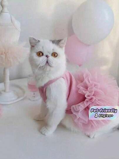 1PC Pet Princess Dress - Pink Mesh Skirt Design, Soft & Comfortable Cat Dog Dress For Photography Outfit, Cute Pet Clothing For Small & Medium Dogs Cats, Birthday Party Costume