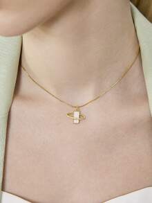 MOTF PREMIUM Collar con colgante de planeta rodeado de concha simple dorada - Blanco - Ver 2